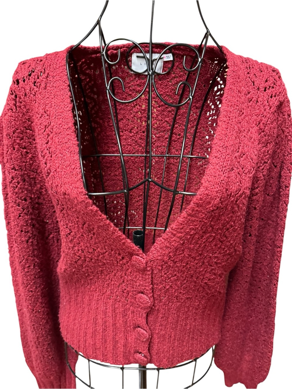 Lush Deep Raspberry V-Neck Button Front Cardigan medium - Picture 3 of 7